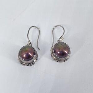 925 Sterling Silver Purple Mabe Pearl Dangle Earrings